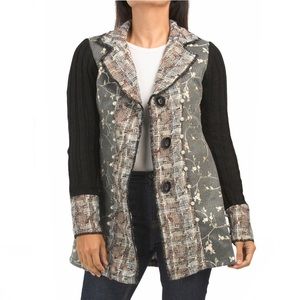 Sioni Mixed Media Coatigan Cardigan Coat Jacket Ribbed Sweater Sleeves Collar